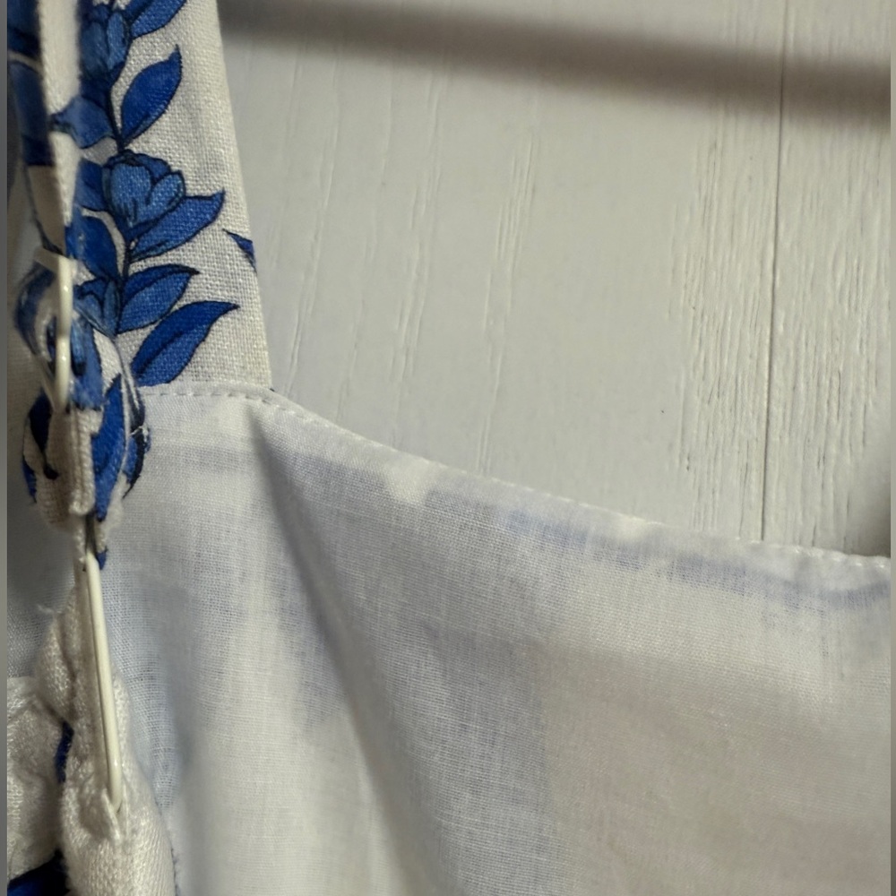 CALYPSO ST. BARTH Resortwear Beach Linen Blend Tropical Dress Blue/White - Picture 16 of 16